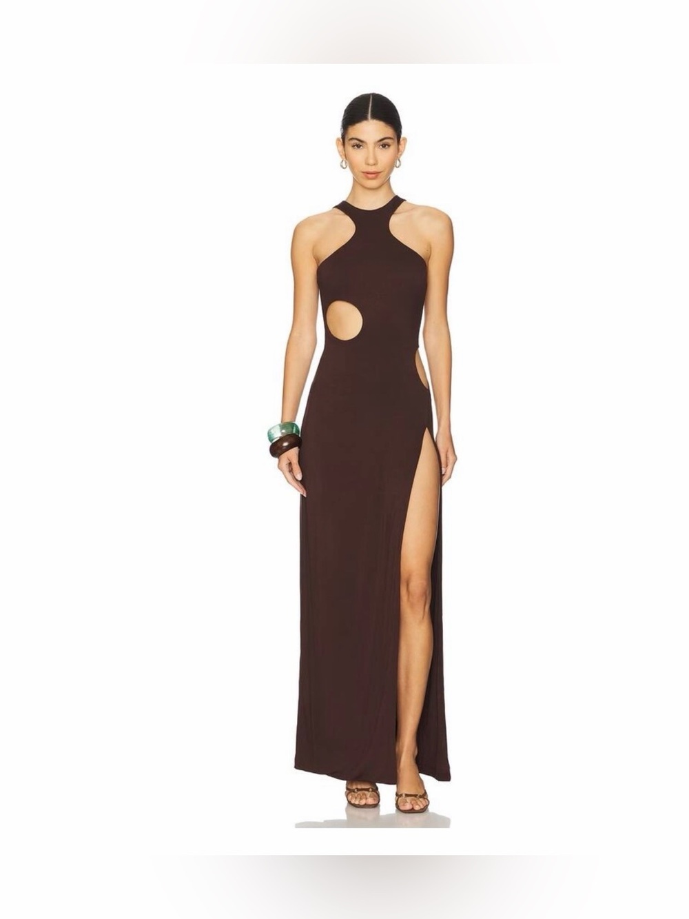 Riot Swim Chocolate capri Backless Halter Maxi Dress with Cutouts new with tag - Picture 3 of 9